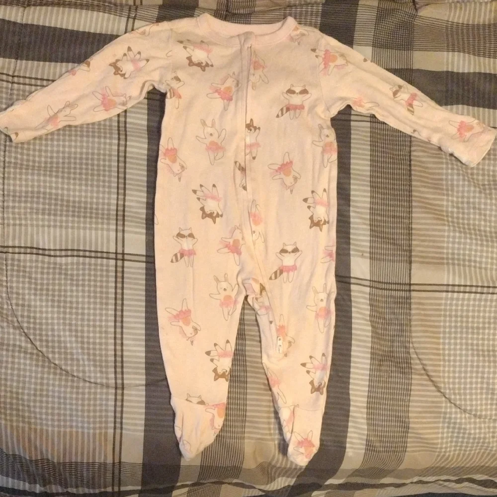 Old Navy Light Pink Bunny & Raccoon Footed One-Piece